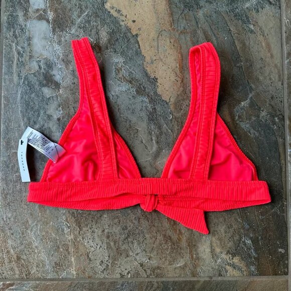 TOPSHOP Wide Rib Longline Bikini Top NWT Tie Front Size 12 Neon Coral - Picture 3 of 5